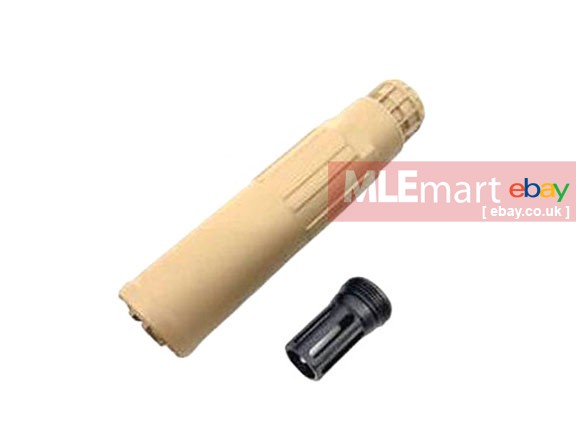 Airsoft Artisan CG SGI-6 Style Dummy Silencer with Birdcage Flash Hider ( Tan )