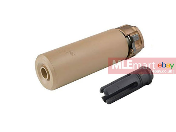 Airsoft Artisan SF Style 556-Mini Silencer w/ 4-Prong Steel Flash Hider 14mm CCW (5-inch / DE) - MLEmart.com