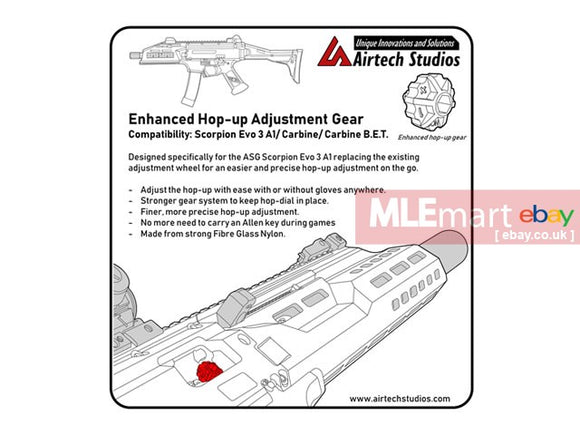 Airtech Studios EHG Enhanced Hop Up Adjustment Gear for Scorpion EVO3A1/ Carbine/ Carbine B.E.T. - Red - MLEmart.com