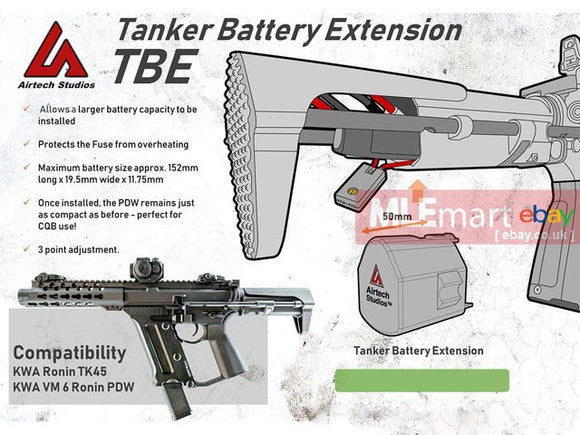 Airtech Studios Battery Extension units BEUs for KWA VM 6 Ronin PDW and TK45 PDW AEG - Black - MLEmart.com