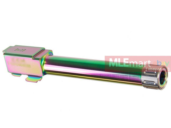MLEmart.com - Guns Modify KM G17 Stainless Steel Threaded Barrel with Inner Barrel for Tokyo Marui Model 17 (Rainbow Titanium Nitride) - Tokyo Marui M&P9L Inner Barrel Length
