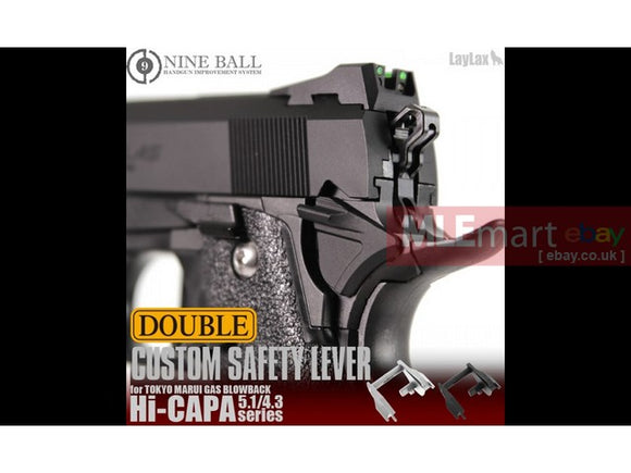MLEmart.com - Laylax Nine Ball Custom Safety Lever (Double) for Tokyo Marui Hi-Capa 5.1/4.3 GBB - Black